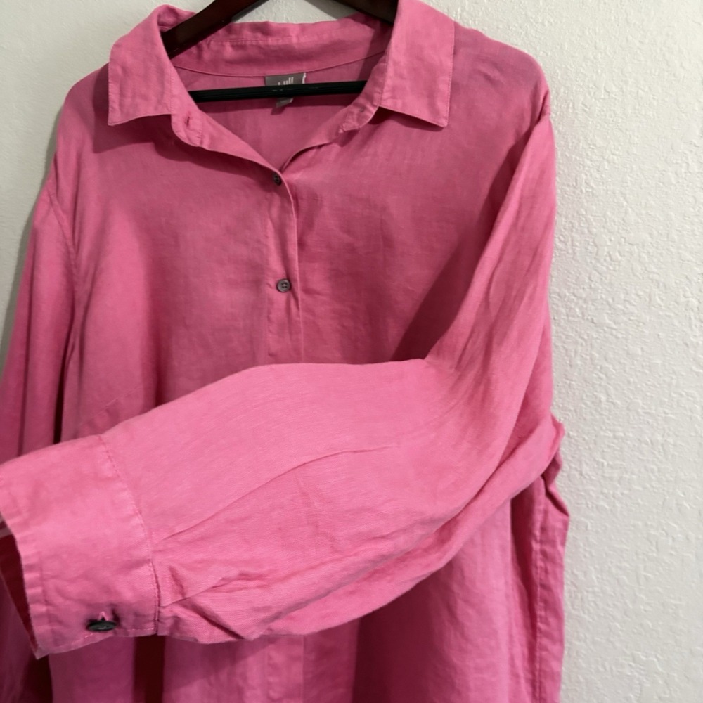 J Jill Love Linen Shirt Womens 2X Watermelon Pink Button Front Tunic Top Coastal - Picture 5 of 14